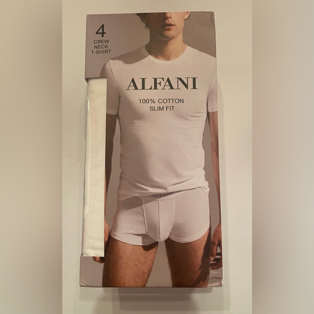 Alfani Men's 4 Pack White Crew Neck Slim Fit T-Shirt Tee‎ Size XXL NWT